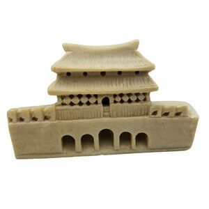 Vintage Hand-Carved Stone Asian Pagoda Netsuke Sculpture